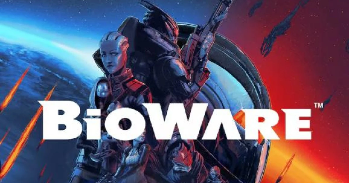 Логотип BioWare на тлі ігор Mass Effect, Dragon Age та Baldur's Gate
